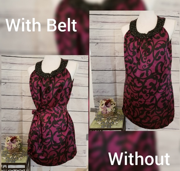 Apt. 9 Dresses & Skirts - Silky Pink & Black Sleeveless, Beautifully Beaded Neck Lined Dress, w/ Belt